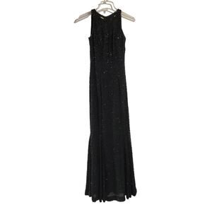 Cache Vintage Beaded 100% Silk Sleeveless Maxi Dress Evening Gown Womens Size XS